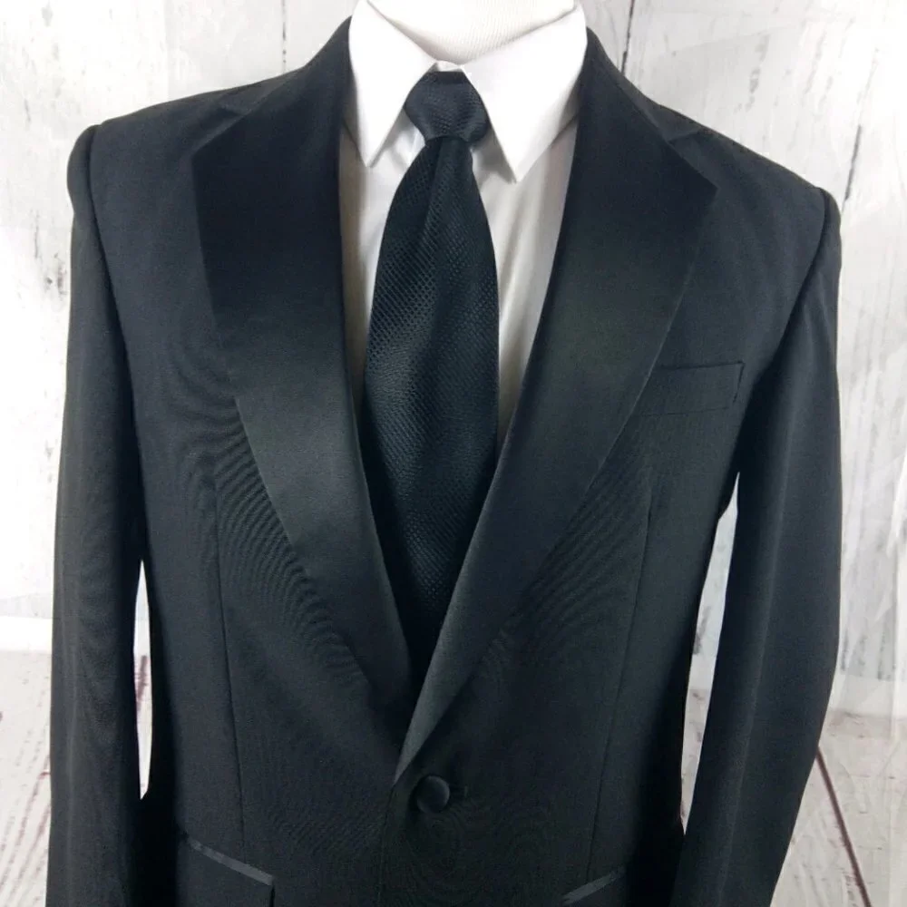Chaplin 38R 1 Button Black Tuxedo Suit Jacket